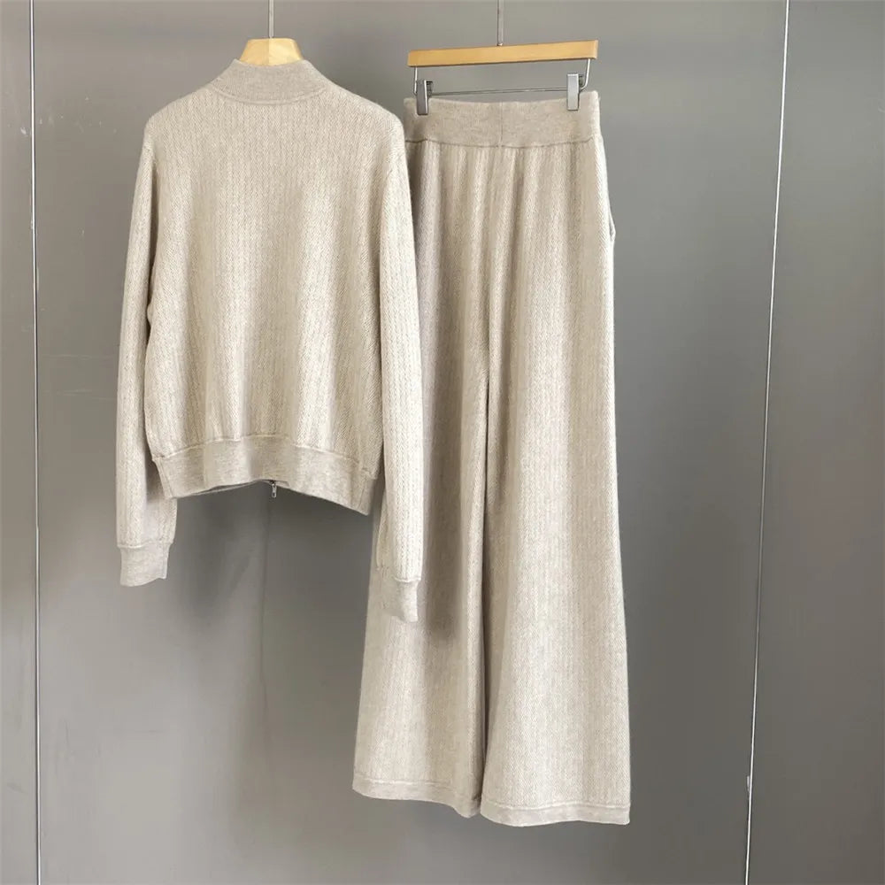 Cashmere Zipper Cardigan Set