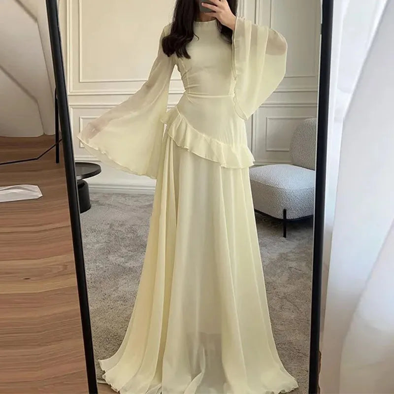 Women Flare Sleeve Ruffles Dress