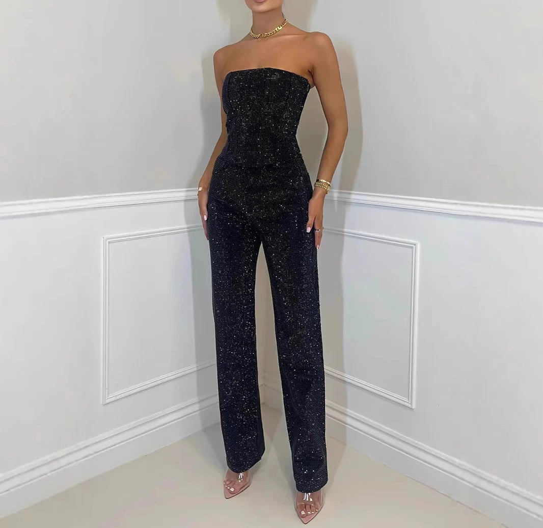 Women Rhinestone Two-Piece Set