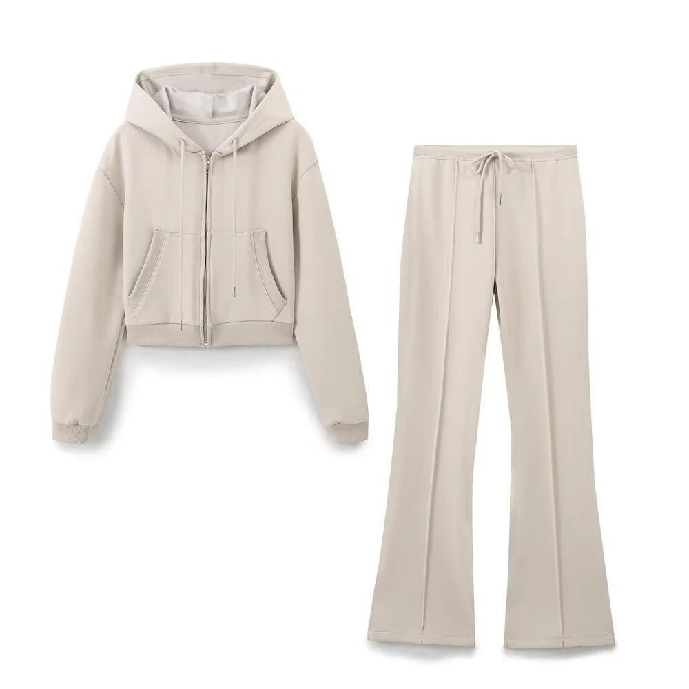 Zipper Hooded Pants Set