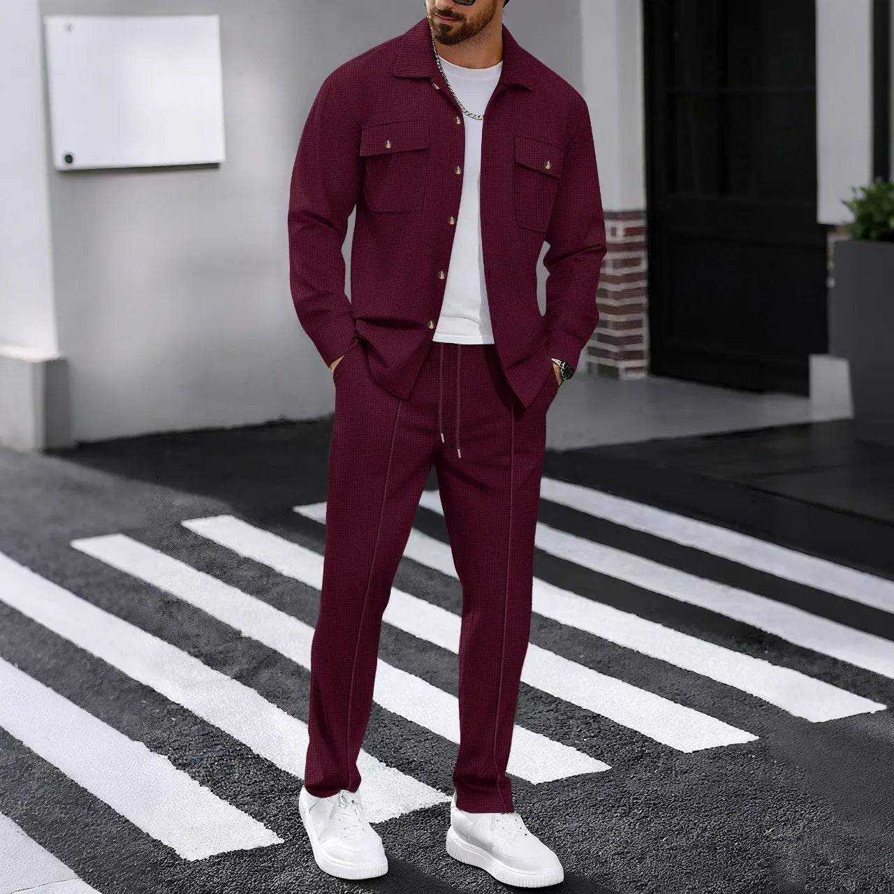 Solid Color Cardigan Set