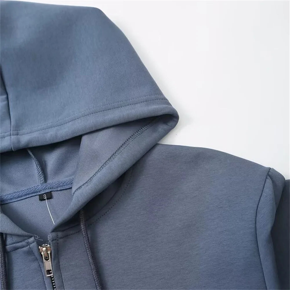 Zipper Hooded Pants Set