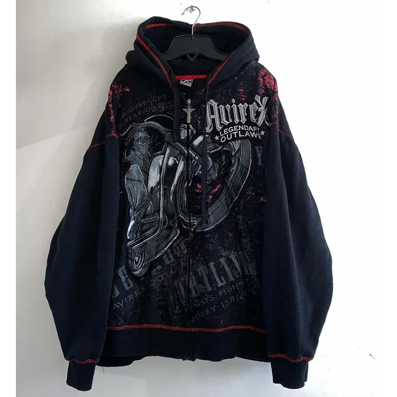 Y2K Skull Zip Hoodie