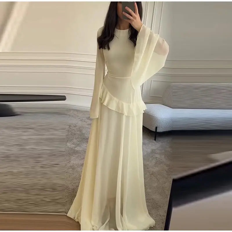 Fashion Flare Sleeve Ruff Long Dress