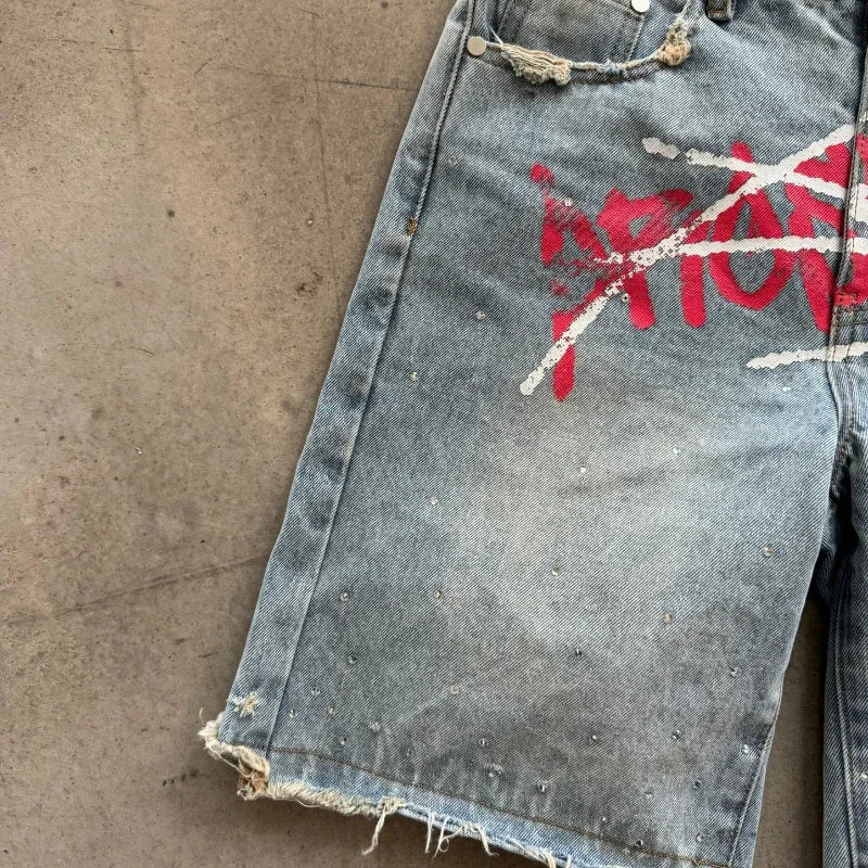 Y2K Graffiti  Distressed Shorts
