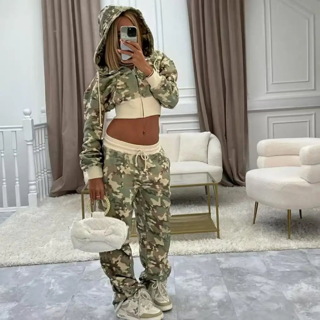Women Camouflage Two-Piece Set