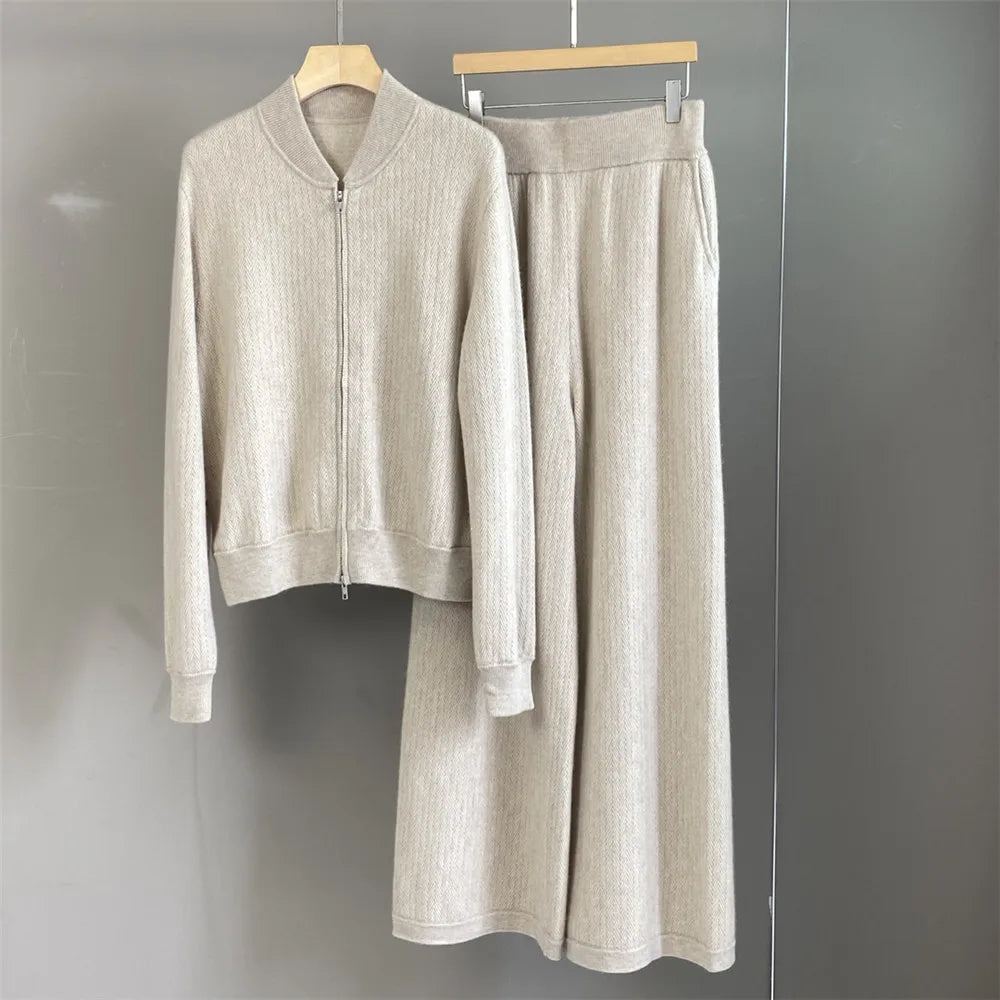 Cashmere Zipper Cardigan Set