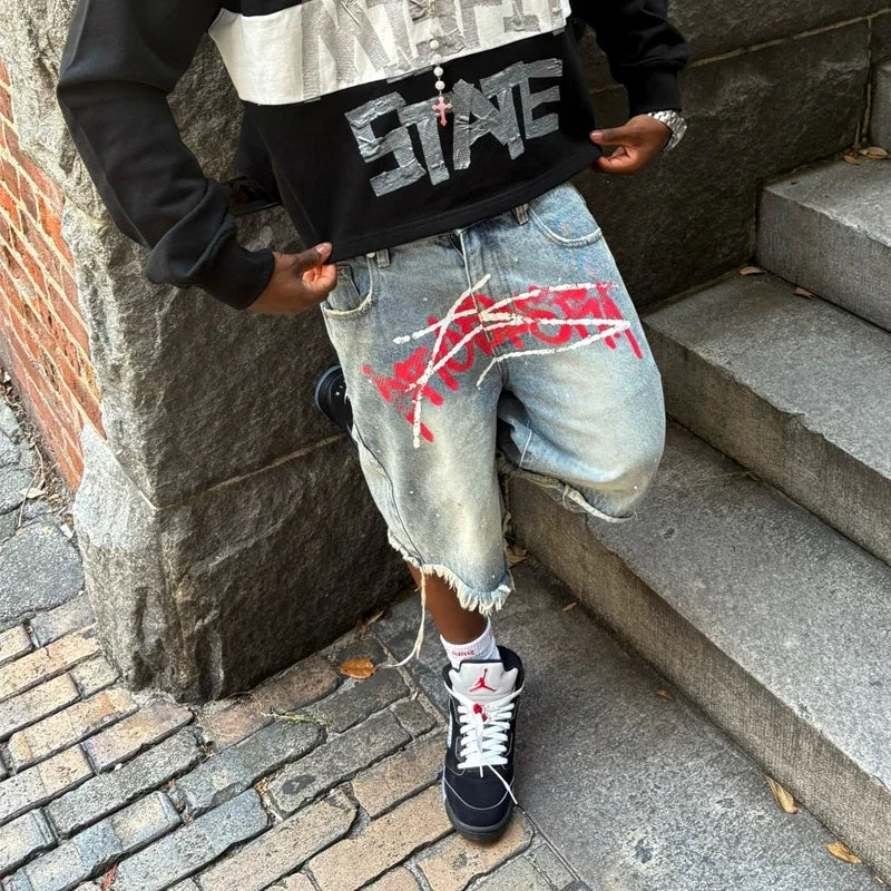 Y2K Graffiti  Distressed Shorts
