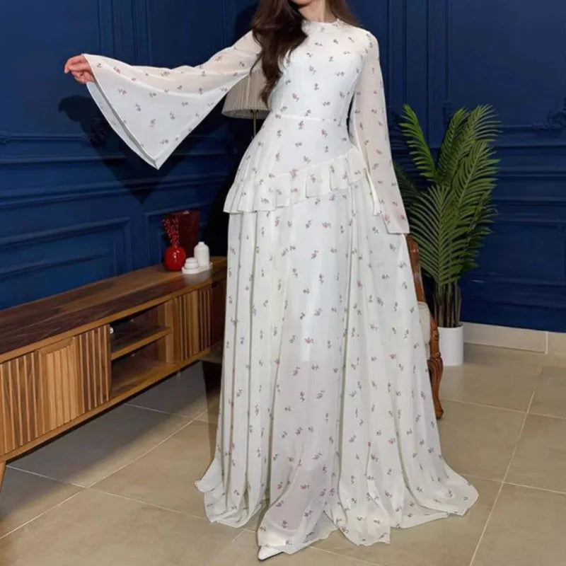 Women Flare Sleeve Ruffles Dress