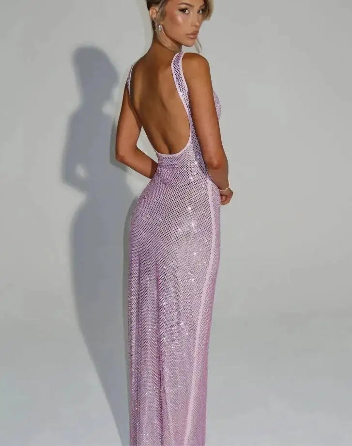 Sexy Backless Sequined Maxi Dress