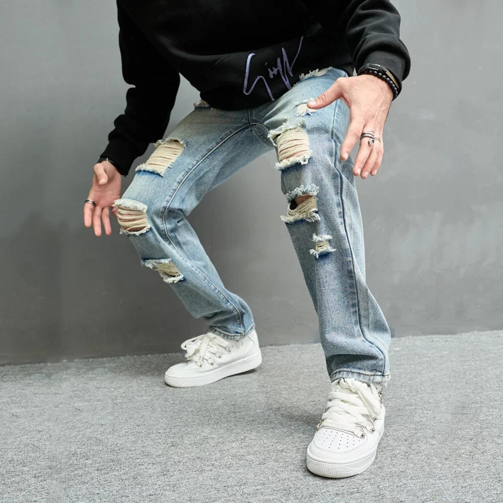 Men’s Ripped Straight Jeans