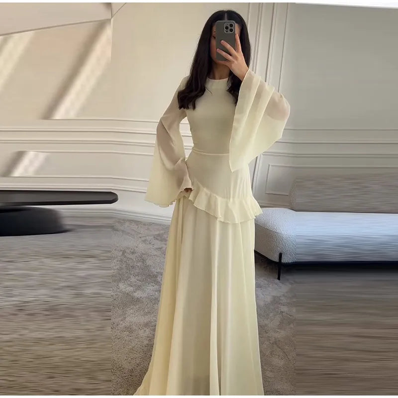 Fashion Flare Sleeve Ruff Long Dress