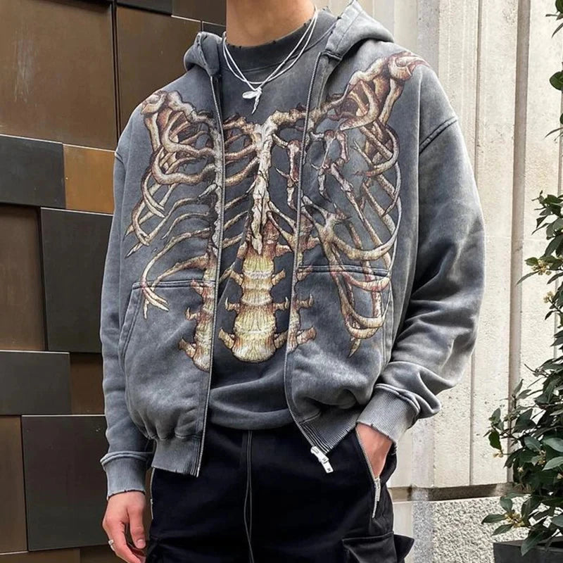 Y2K Skull Zip Hoodie