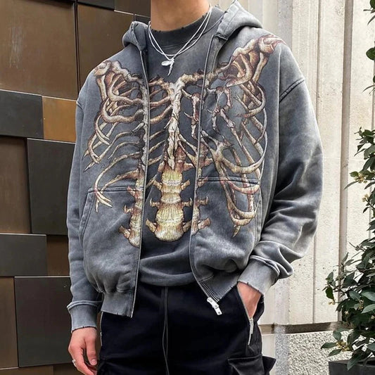 Y2K Skull Zip Hoodie