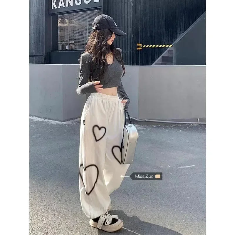 Loose Fit White Heart Pants