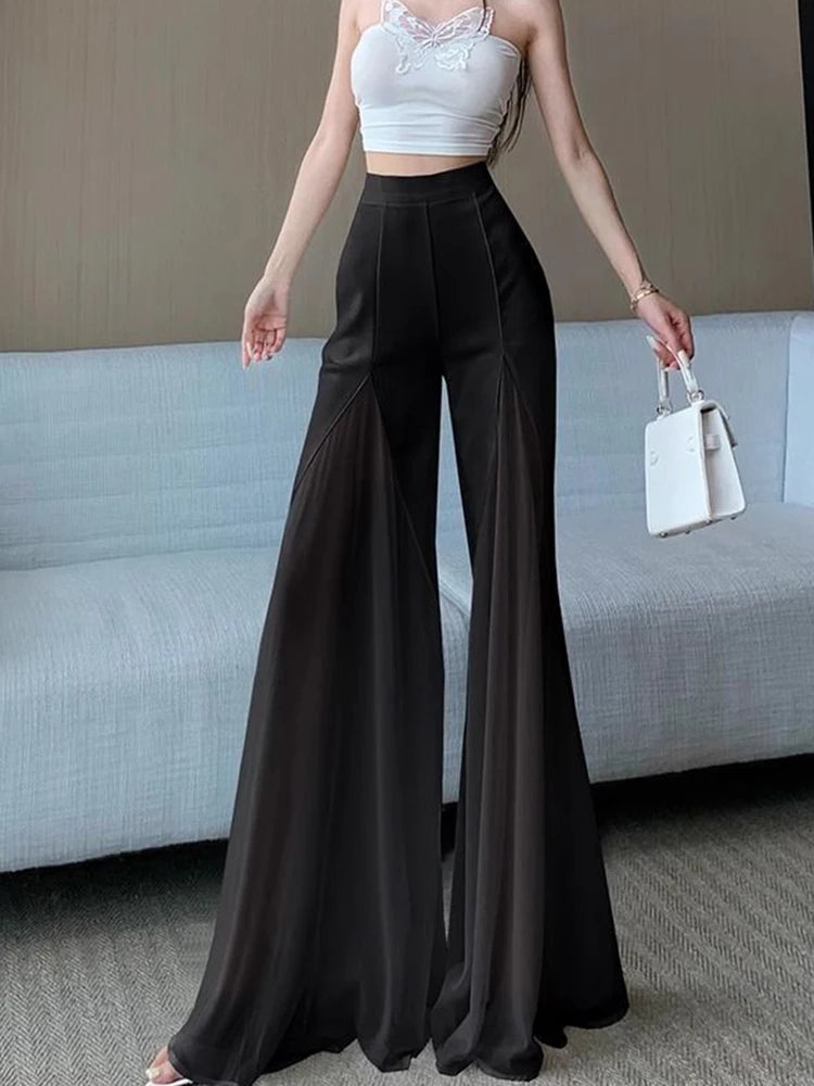 Mesh High Waist Flare Trousers