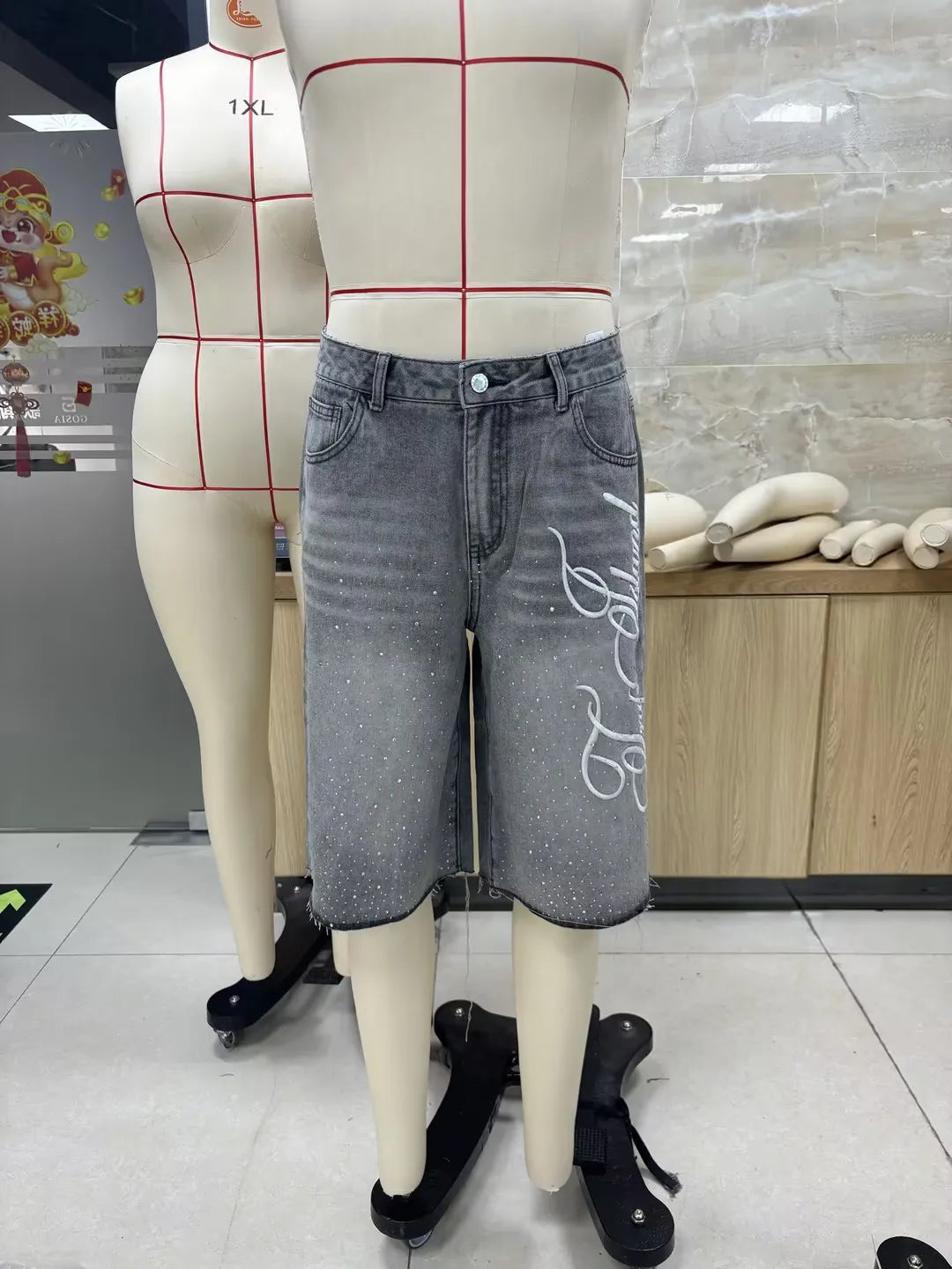 Embroidered Denim Shorts