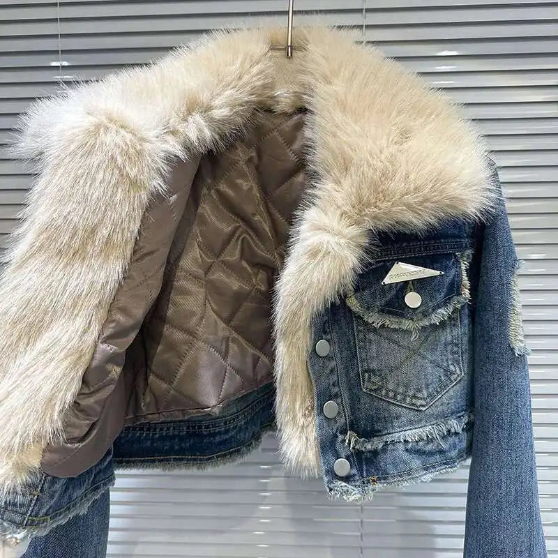 Women's Fur Collar Denim Jacket