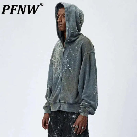 Rhinestone Washed Zip Hoodie