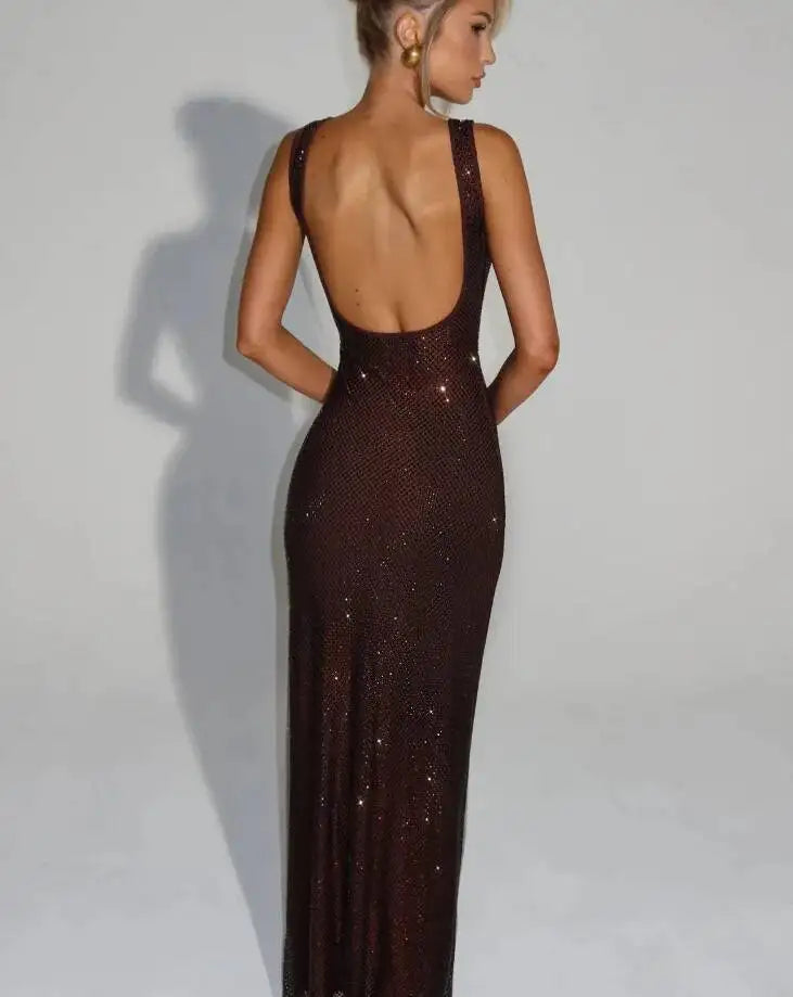 Sexy Backless Sequined Maxi Dress