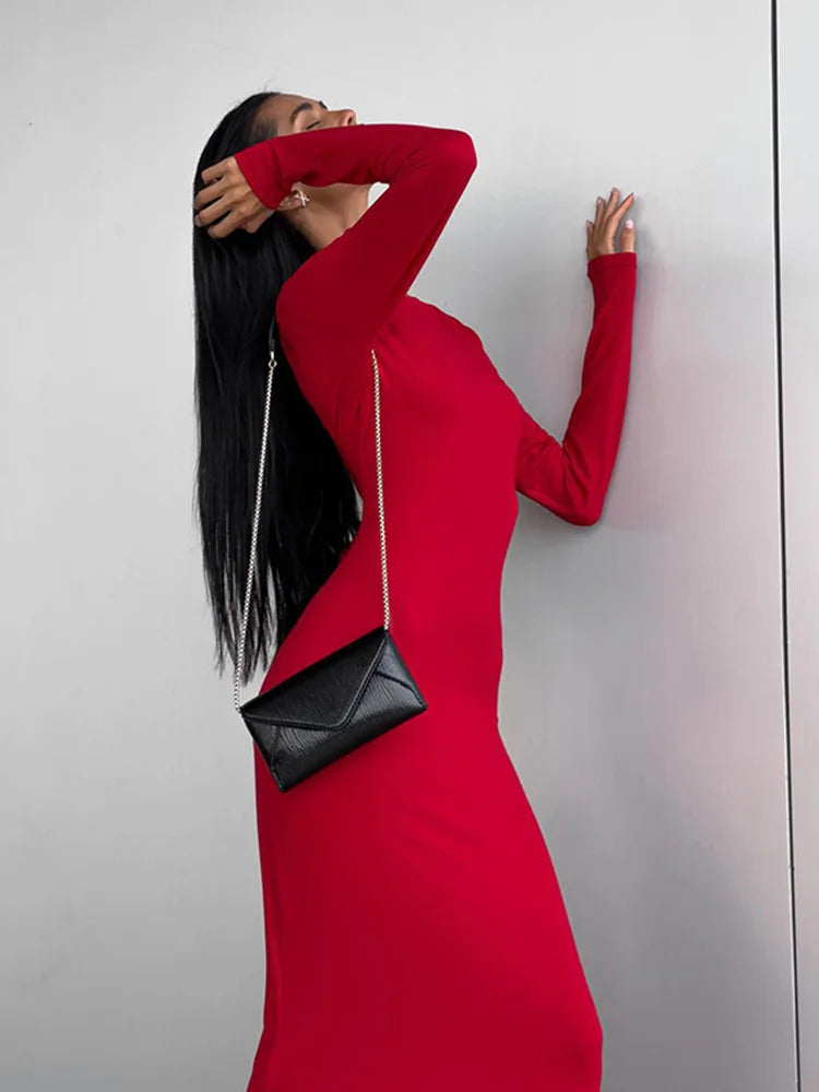 Solid Full Sleeves O-Neck Dress