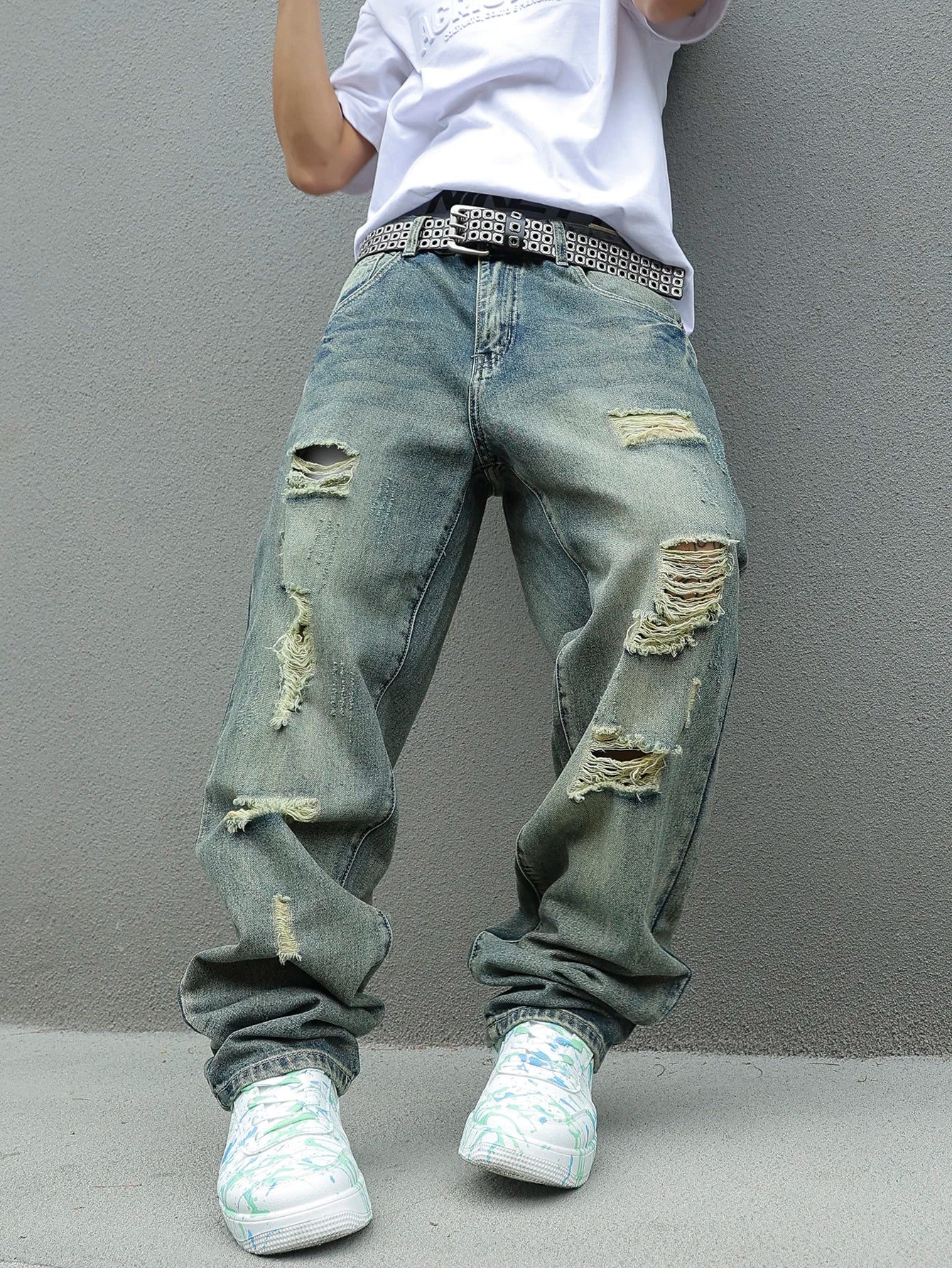 Men’s Y2K Ripped Distressed Jeans