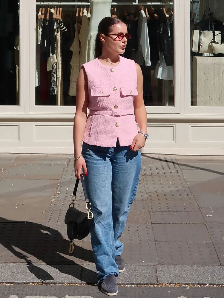 Metal Button Waistcoat Top