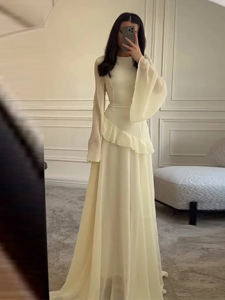 Fashion Flare Sleeve Ruff Long Dress