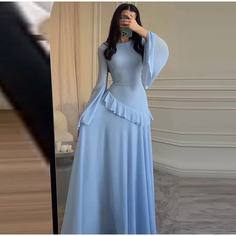 Fashion Flare Sleeve Ruff Long Dress