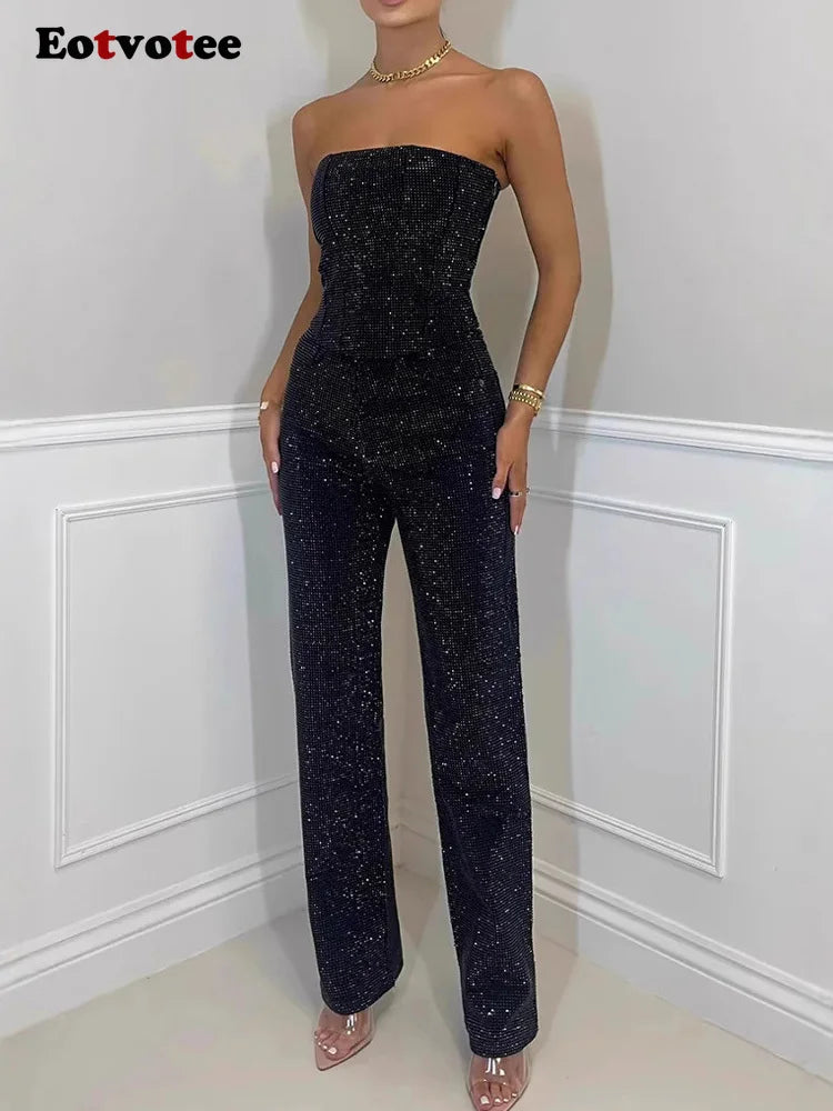 Women Rhinestone Two-Piece Set