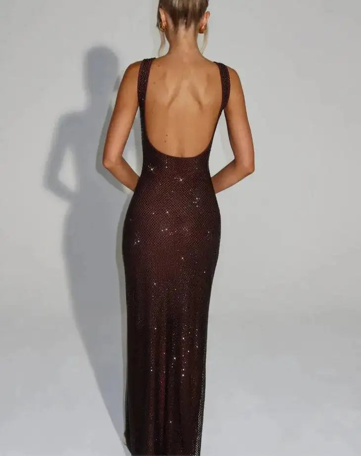 Sexy Backless Sequined Maxi Dress