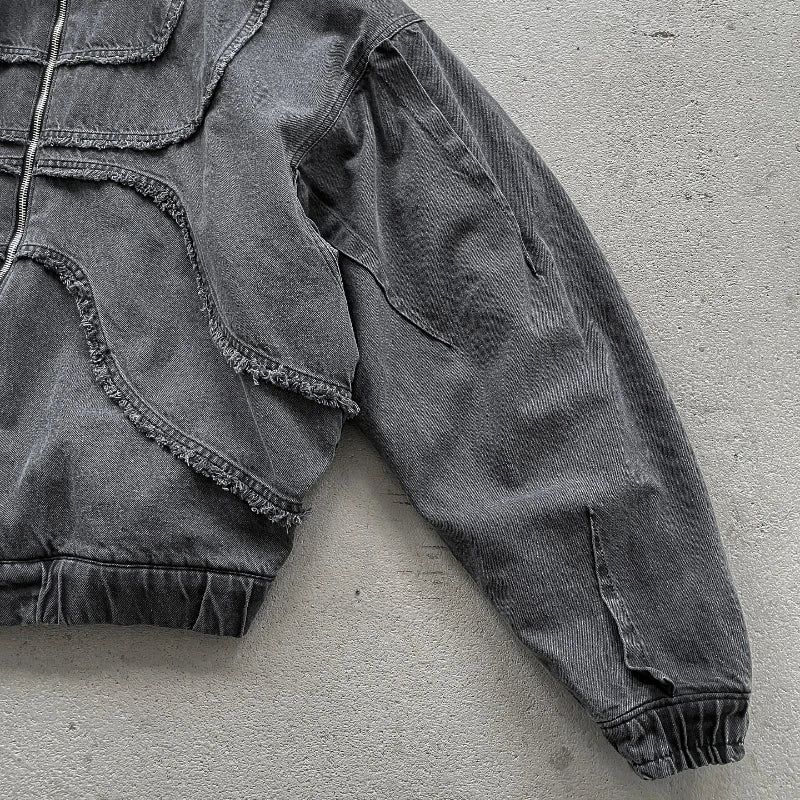 Y2K Denim Zip-Up Hoodie