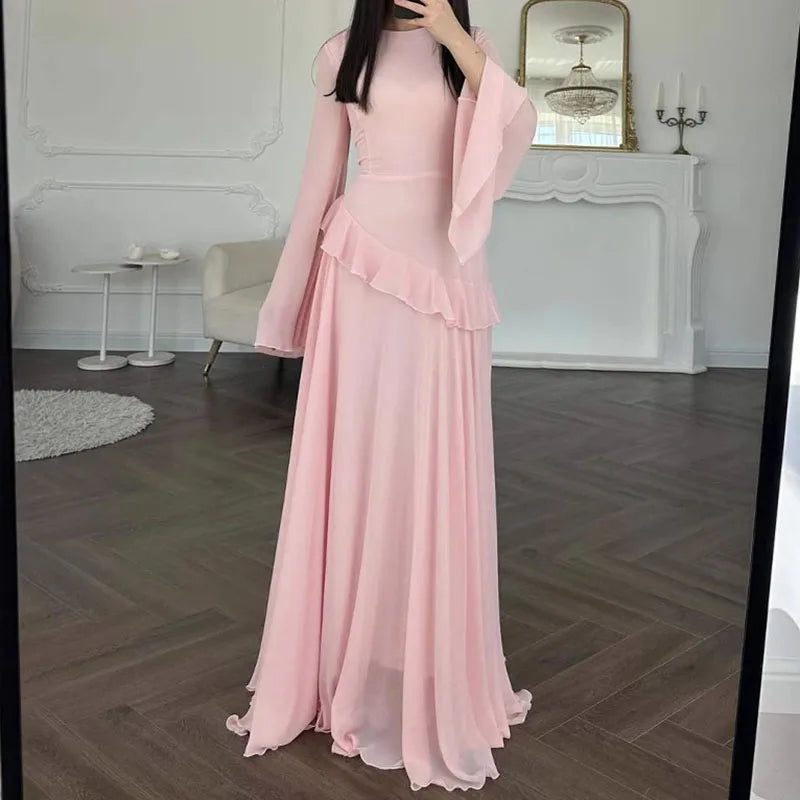 Women Flare Sleeve Ruffles Dress
