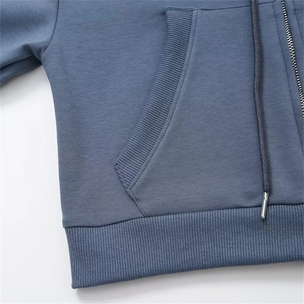 Zipper Hooded Pants Set