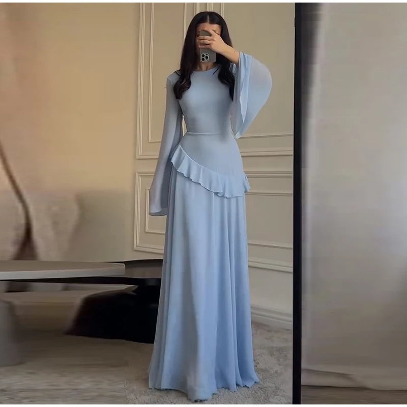Fashion Flare Sleeve Ruff Long Dress