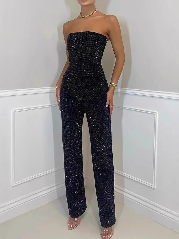 Women Rhinestone Two-Piece Set