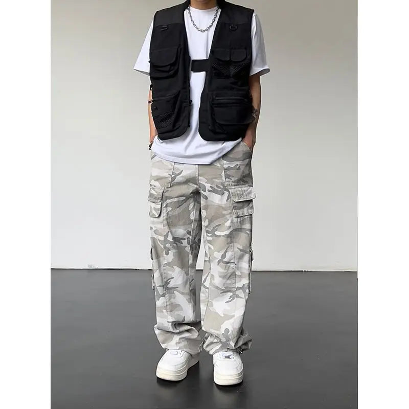 New 2025 Camouflage Cargo Pants for Men Elastic Waist Casual Pants Spring Autumn Hiphop Multi Pocket Baggy Streetwear Trousers