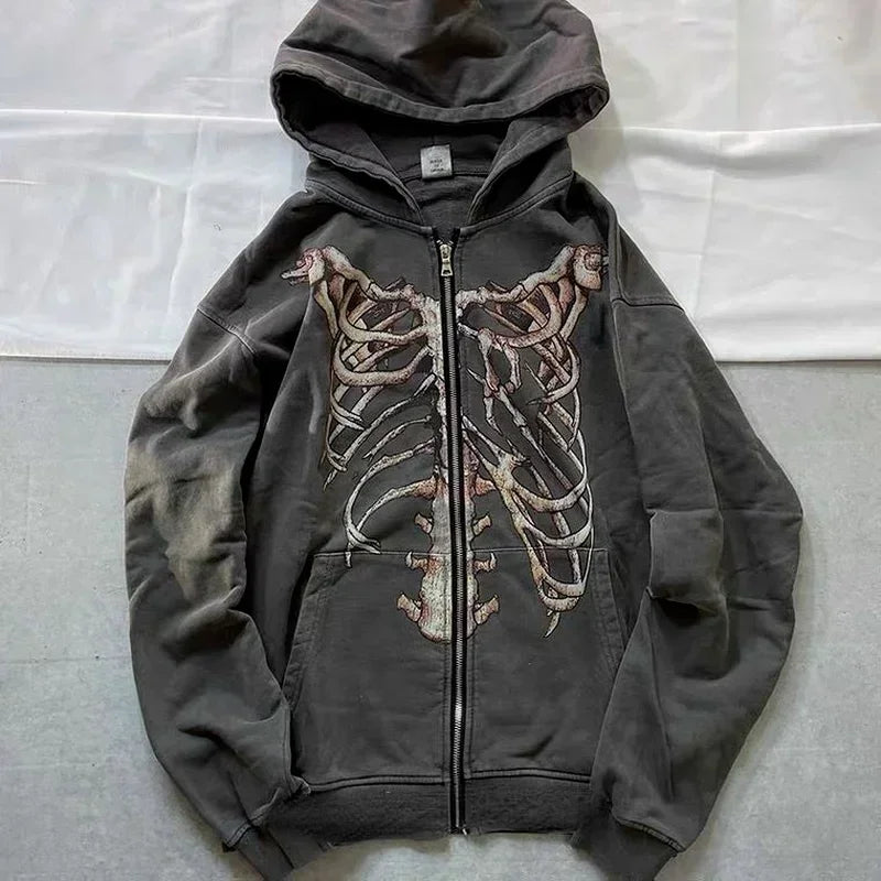 Y2K Skull Zip Hoodie