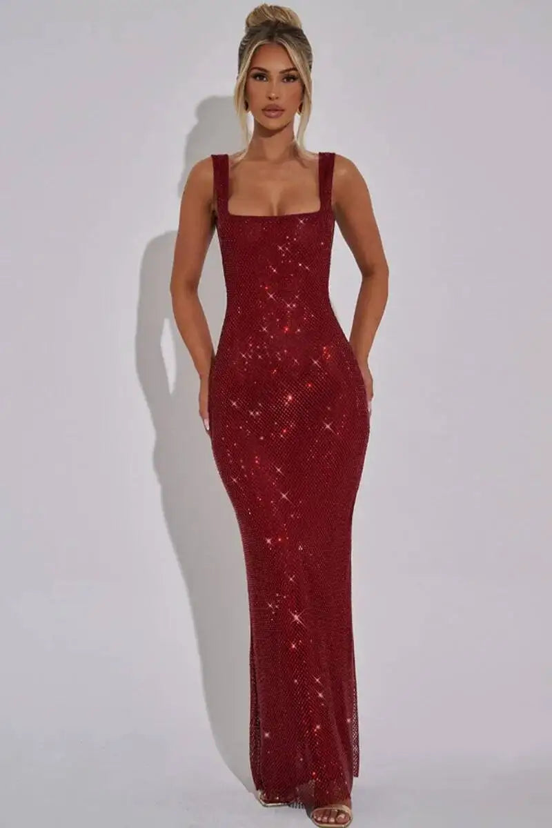 Sexy Backless Sequined Maxi Dress