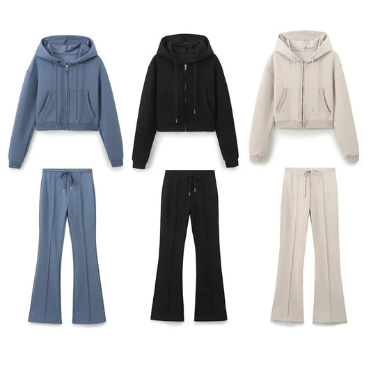 Zipper Hooded Pants Set
