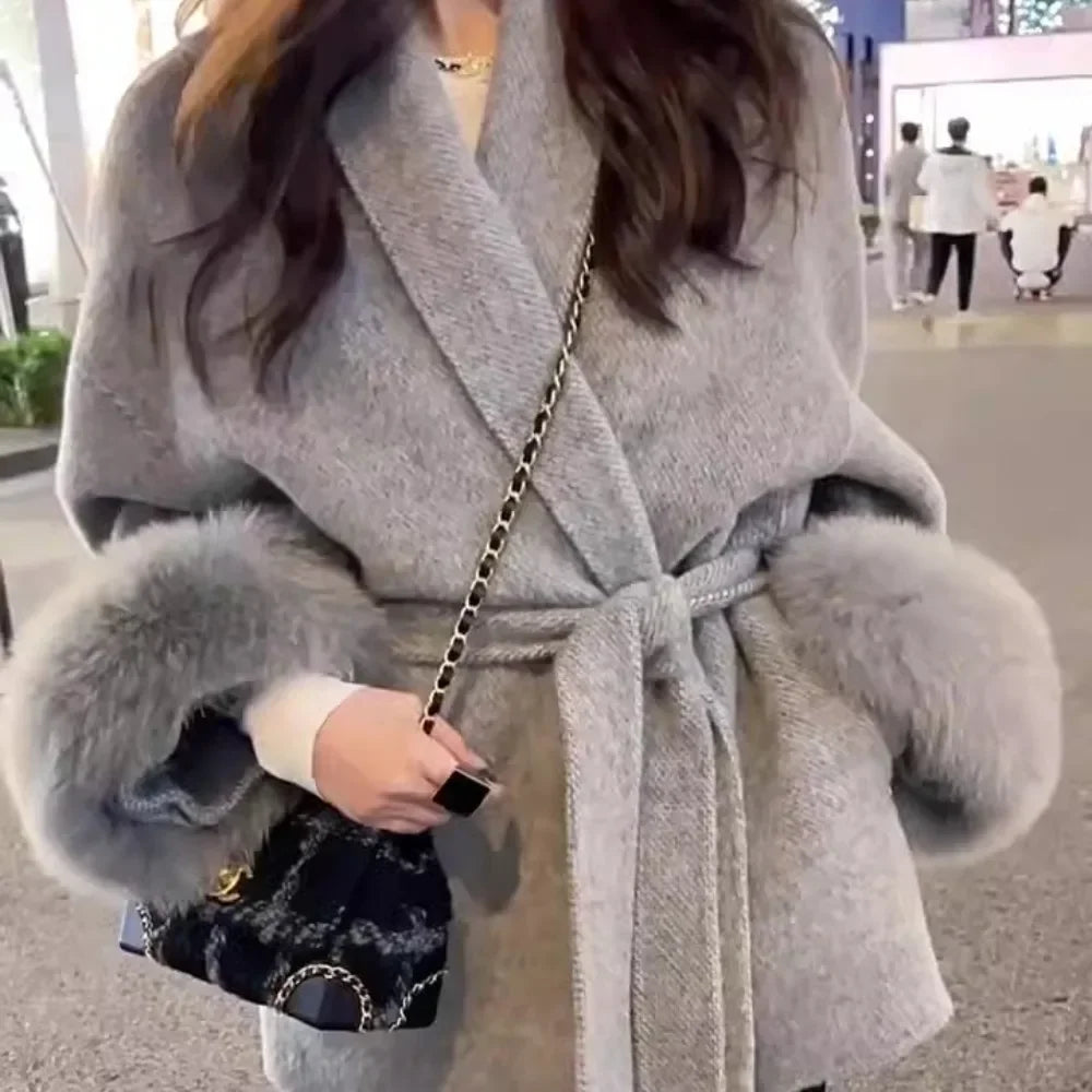Women Wool Fur Coat