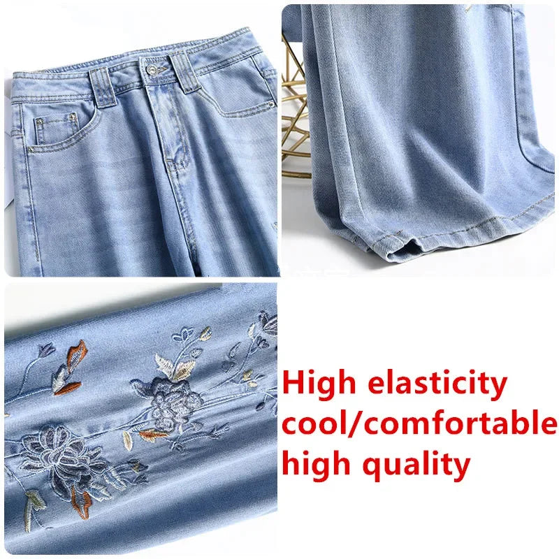 Embroidered Wide Leg Jeans