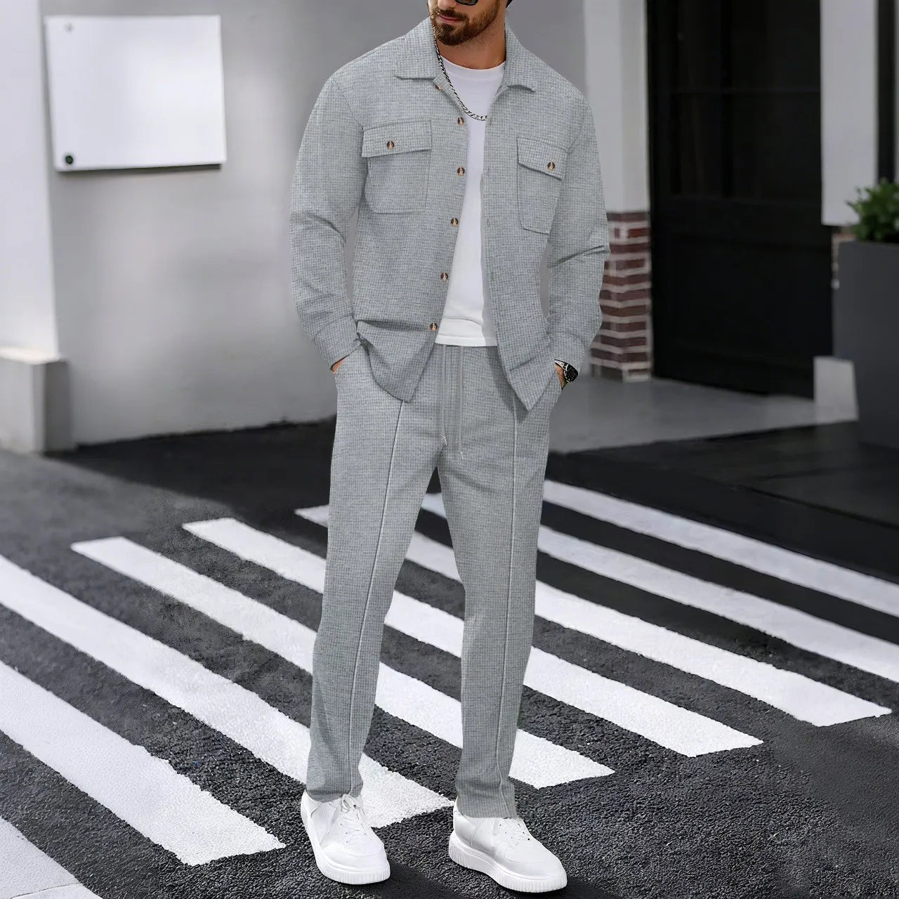 Solid Color Cardigan Set