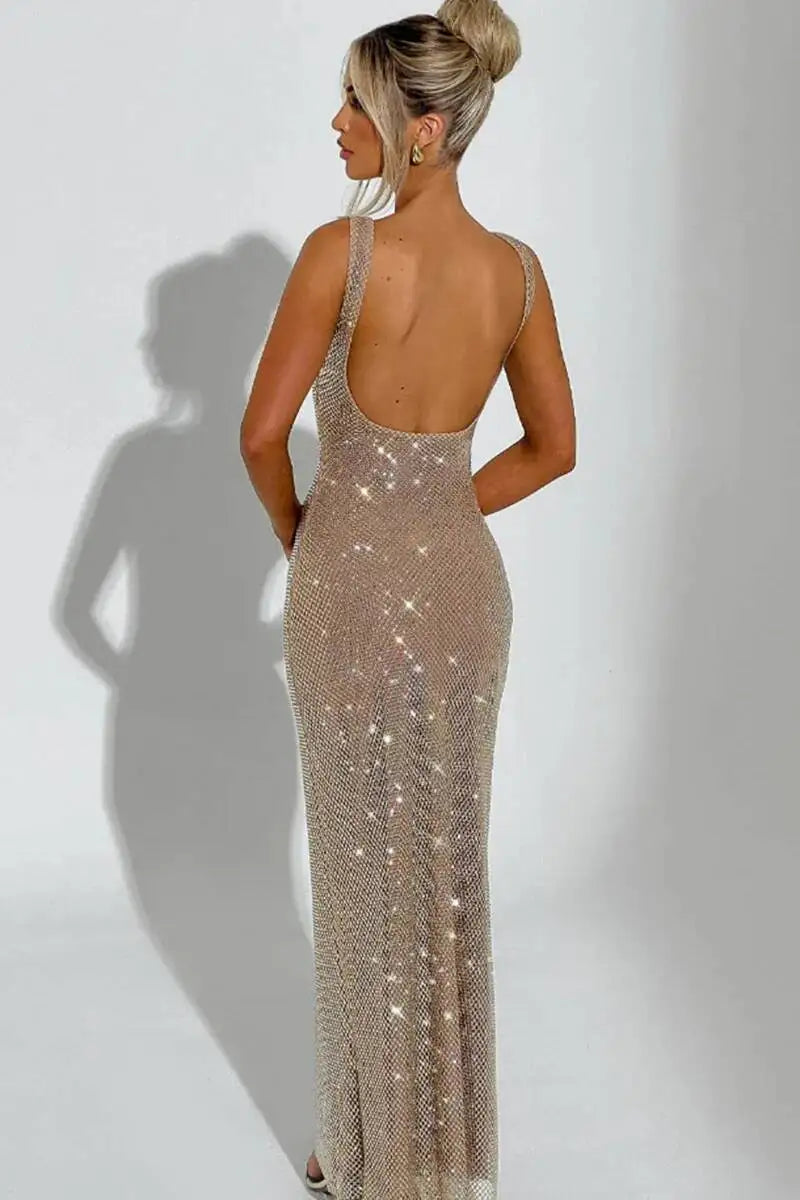 Sexy Backless Sequined Maxi Dress