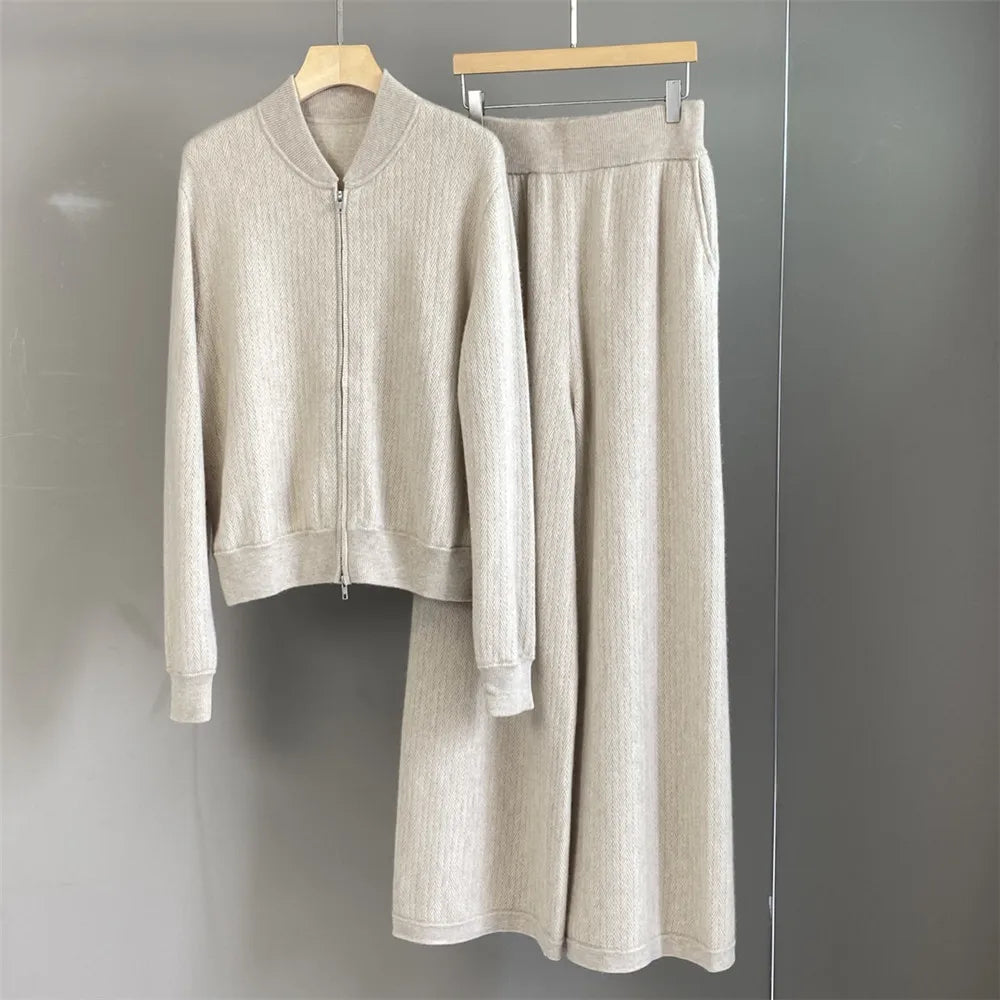Cashmere Zipper Cardigan Set