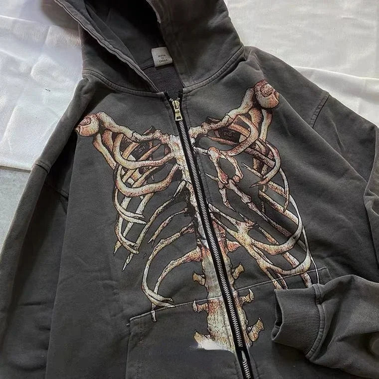 Y2K Skull Zip Hoodie