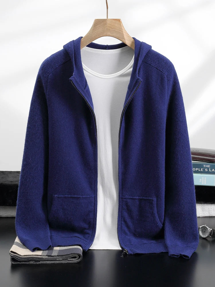 Cashmere Men Hooded Cardigan Set