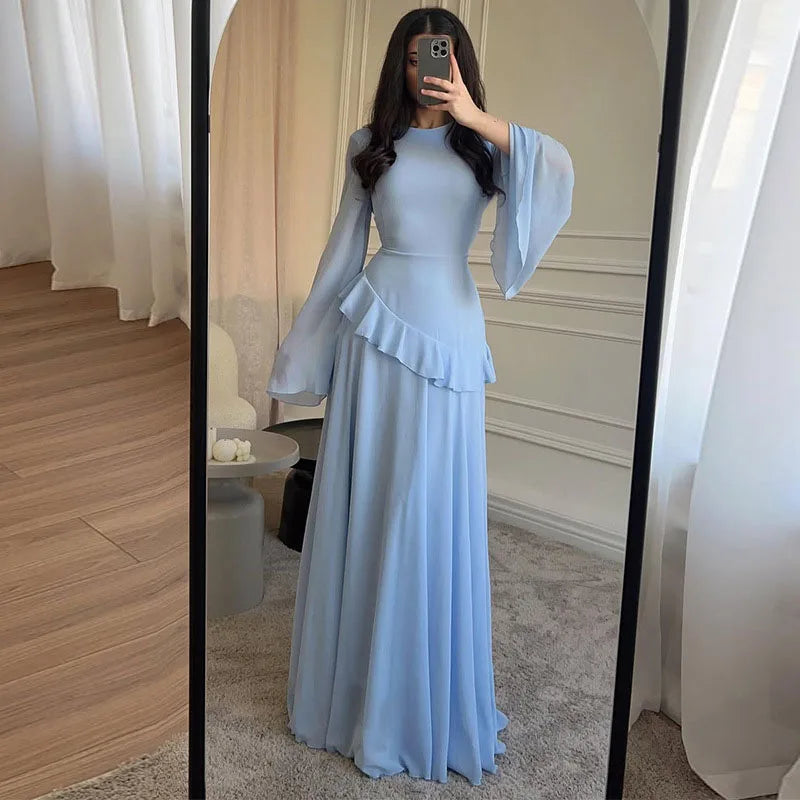 Fashion Flare Sleeve Ruff Long Dress