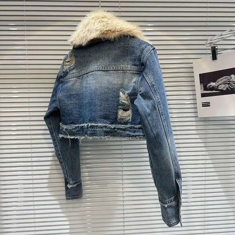 Women's Fur Collar Denim Jacket