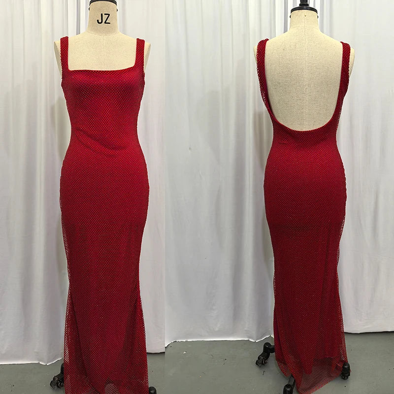 Sexy Backless Sequined Maxi Dress